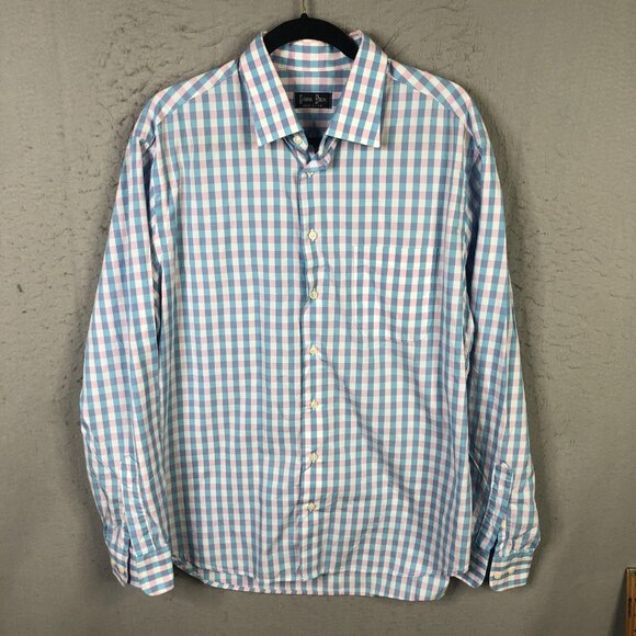 Gitman Bros Shirt Mens Blue Pink Gingham Check Button Front Cotton Made USA - Picture 1 of 16